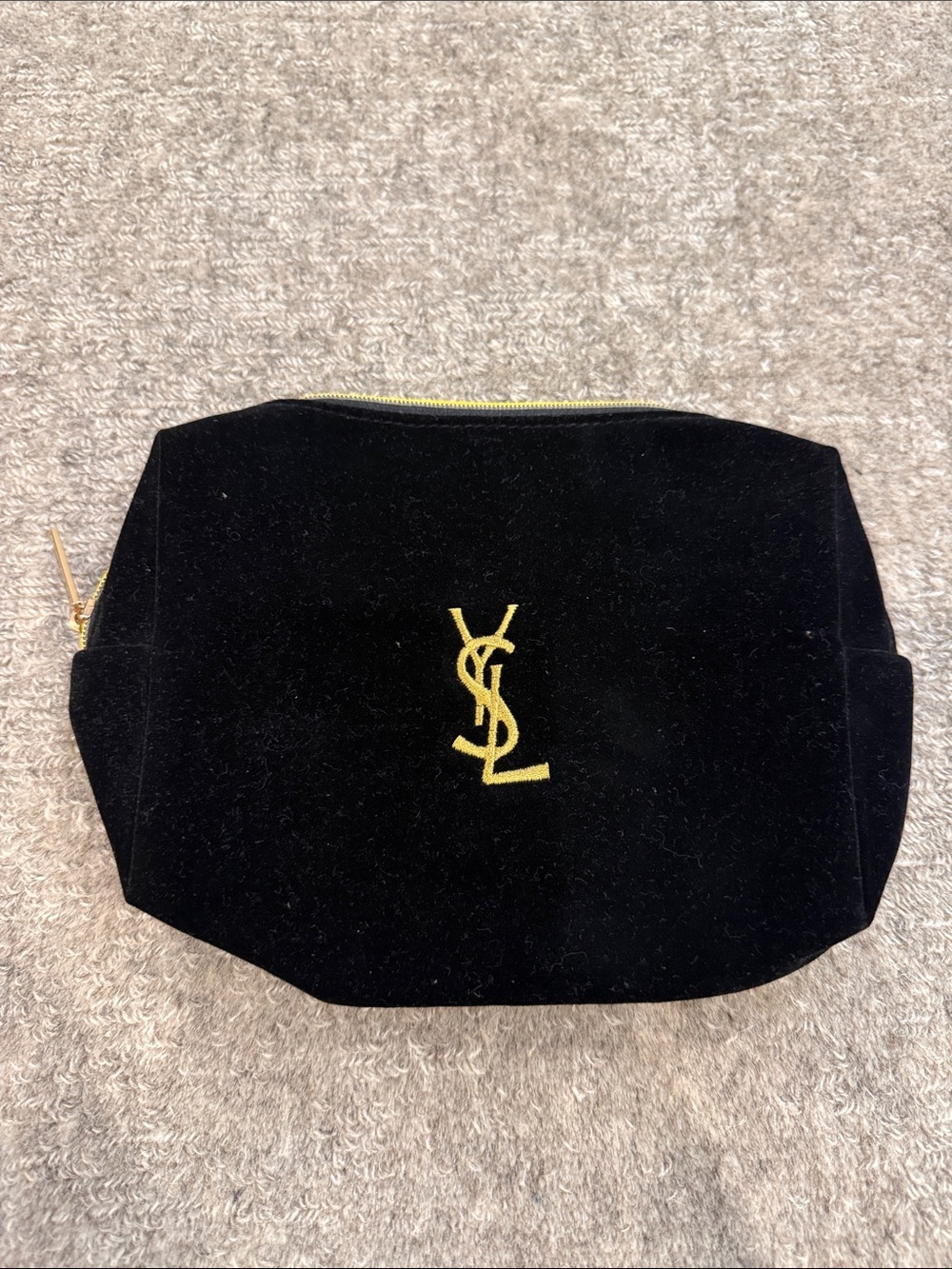 NWOT Yves Saint Laurent Black Velvet Cosmetic Pouch with Gold Logo